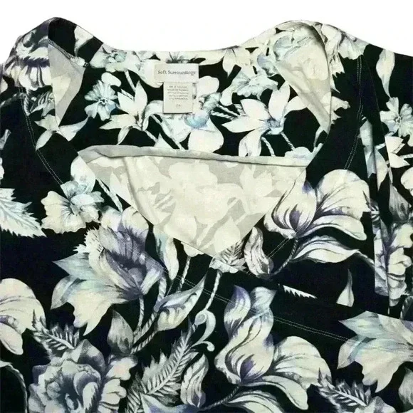 Soft Surroundings Faux Wrap Long Sleeve Surplice Knit Floral Dress 2X - Picture 7 of 8